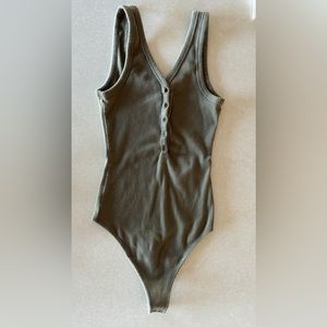 A&F Olive Ribbed Henley Tank Bodysuit